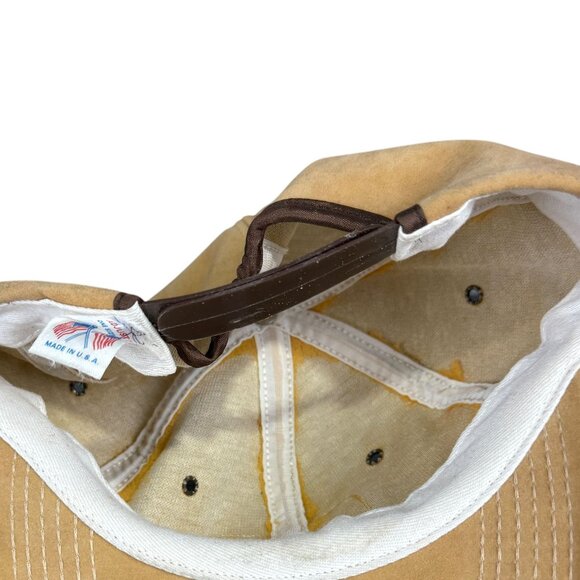 John Deere Vintage Suede Adjustable Snapback Hat 1970s Made In USA Tan & Brown S - Picture 7 of 7